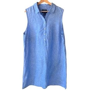 Tahari 2X 100% Linen Heather Blue Midi Shirt Dress